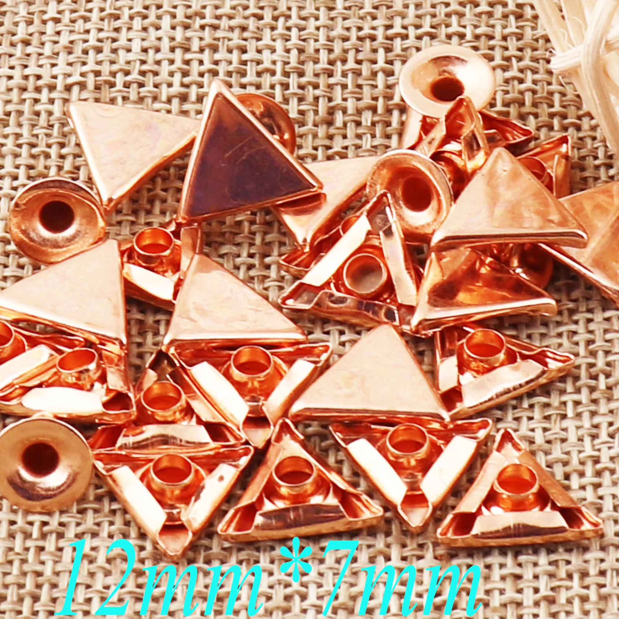 100sets Rose Gold Double Cap Triangle Rivets Studs Leather craft Rivet Fastener Snaps Prong Studs 1/2