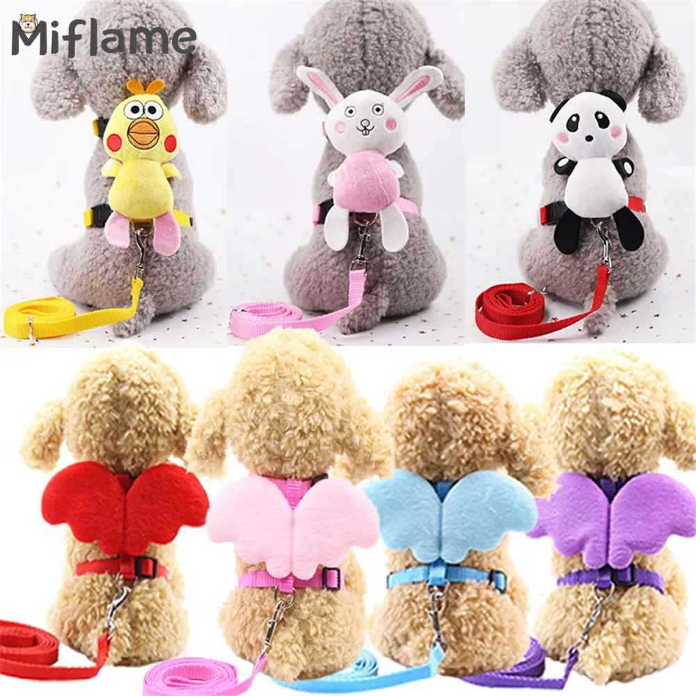 Miflame Small Dogs Leash Angel Wings Dog Harness And Leash Set Pomeranian Spitz Walking Dog Lead Cartoon Doll Pet Cat Dog Straps