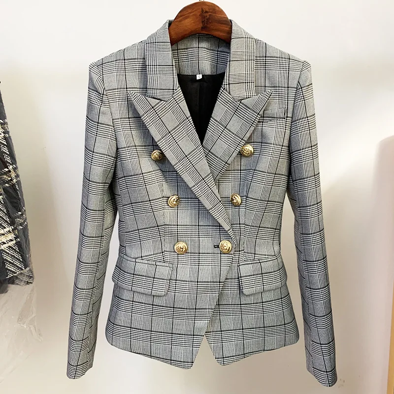 

NEW 2021 England style women's plaid double-breasted blazers jackets C459