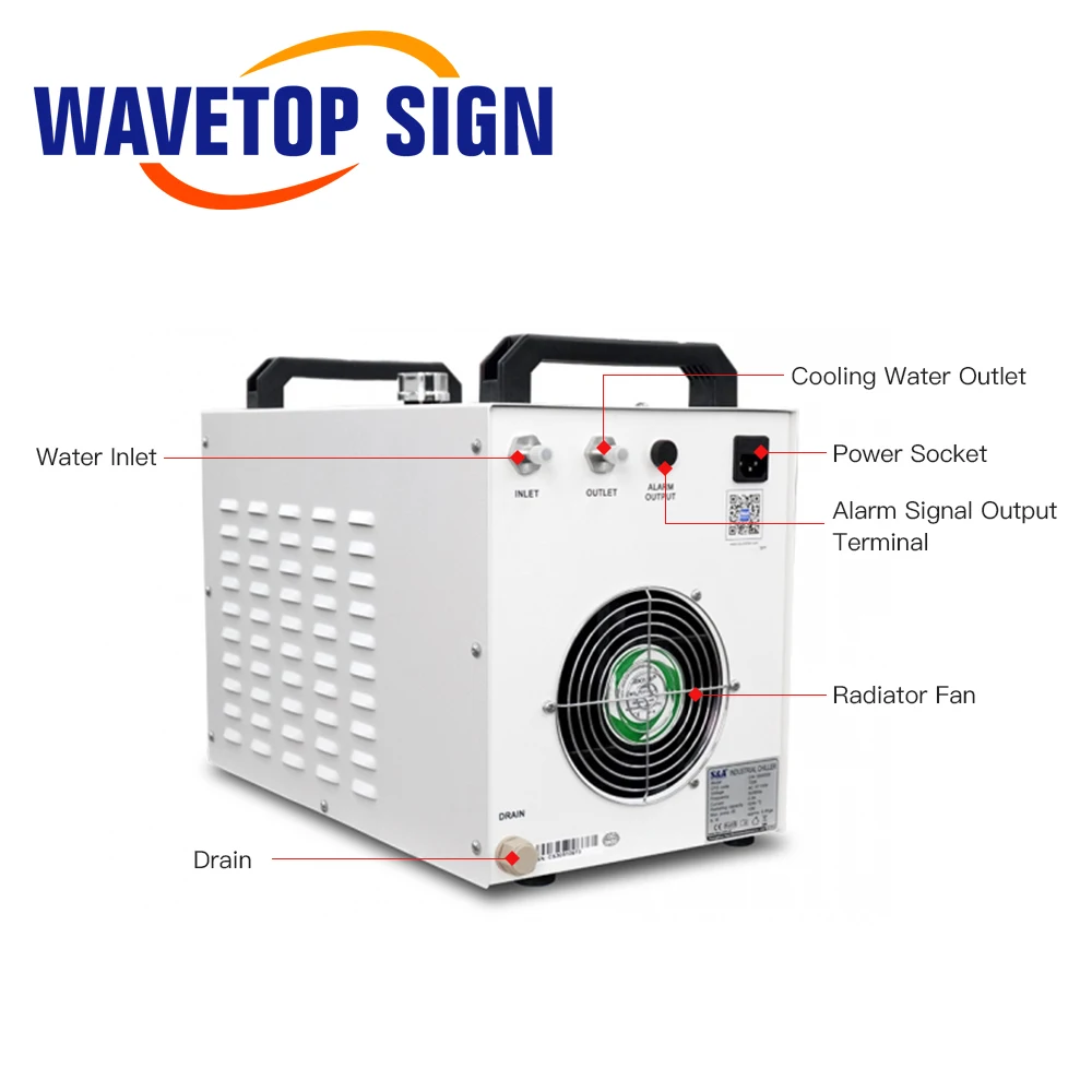 WaveTopSign S&A CW3000 Industrial Water Chiller for CO2 Laser Engraving Cutting Machine Cooling 60W 80W Laser Tube DG110V TG220V