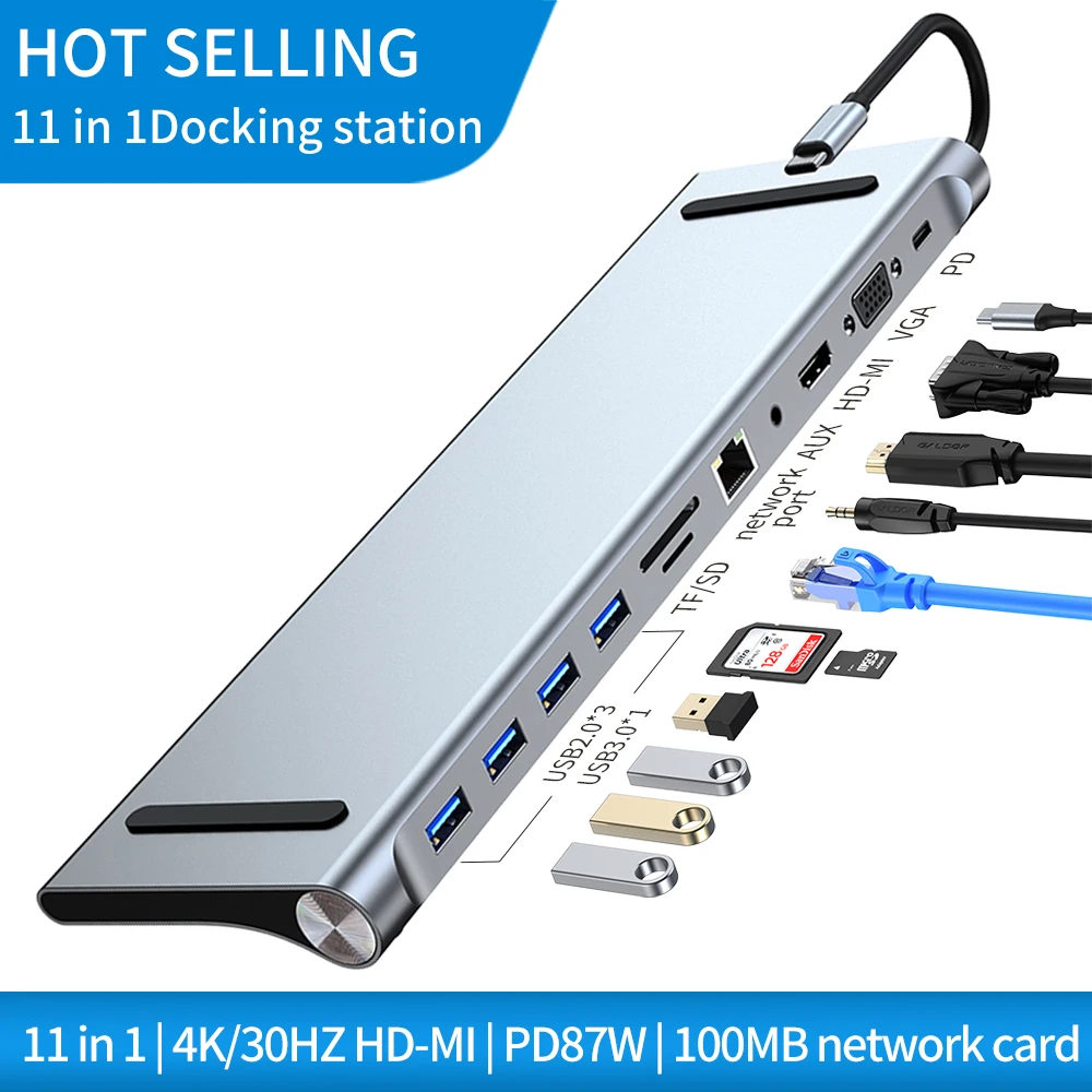 

USB C Docking Station HDMI VGA USB PD LAN RJ45 SD/TF Hub Adapter for Laptop Macbook Pro HP DELL XPS Surface Lenovo ThinkPad Dock