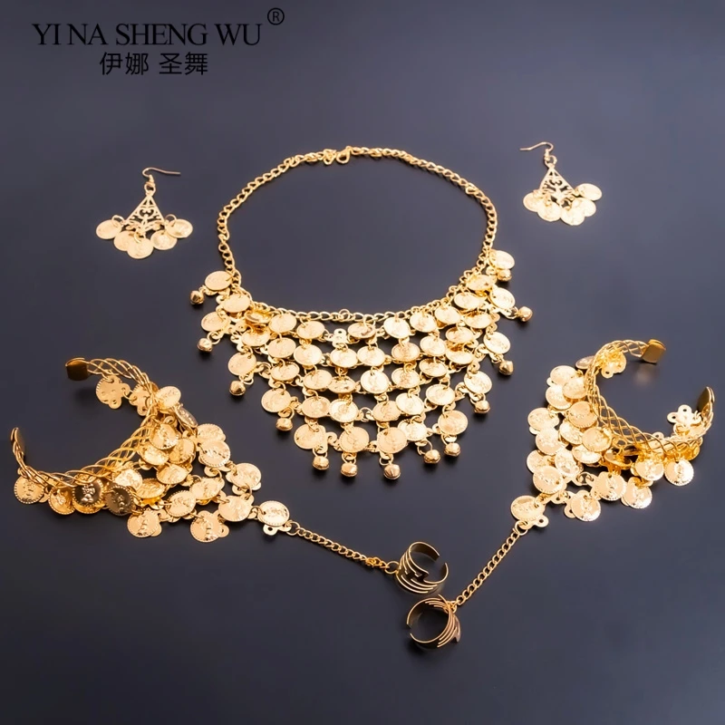 2/Set 3 Múa Bụng Phụ Kiện Nữ Ấn Độ Múa Bụng Bông Tai Vòng Cổ Vàng Bạc Bộ Múa Bụng Phụ Kiện bán Buôn