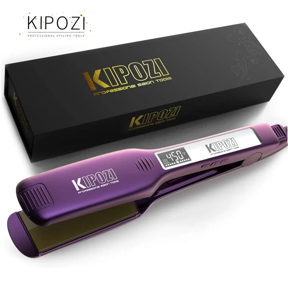 KIPOZI Professional Hair Straightener Titanium Flat Iron with Digital LCD Display Dual Voltage Instant Heating Curling Iron