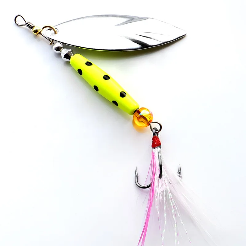 1 Pcs Metal Sliver Rotating Sequins Spoon Lure 7g/10g Spinner Fishing Hard Bait With Feather Treble Hook Fishing Accessories