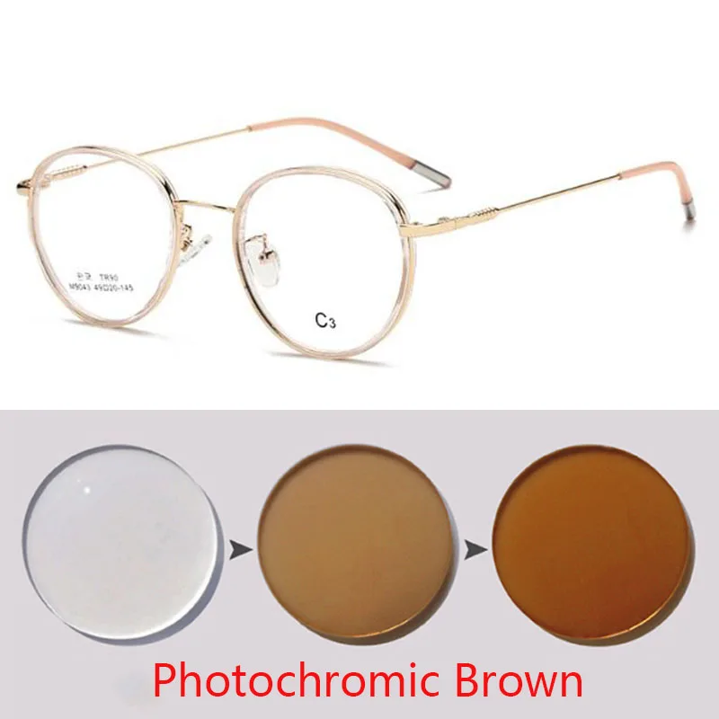 Vintage Round Glasses Female anti Blue Light Circle Frame  eyeglasses Photochromic eyewear Diopter -1.0 -2.0 -3.0 To -6.0