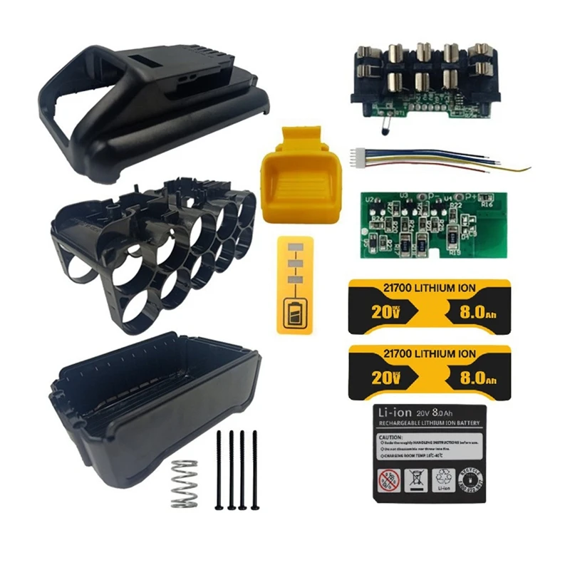 Placa de circuito de proteção para bateria de íon-lítio 10x21700 dcb200, proteção de circuito impresso para dewalt 18v 20v com adesivo 8.0ah