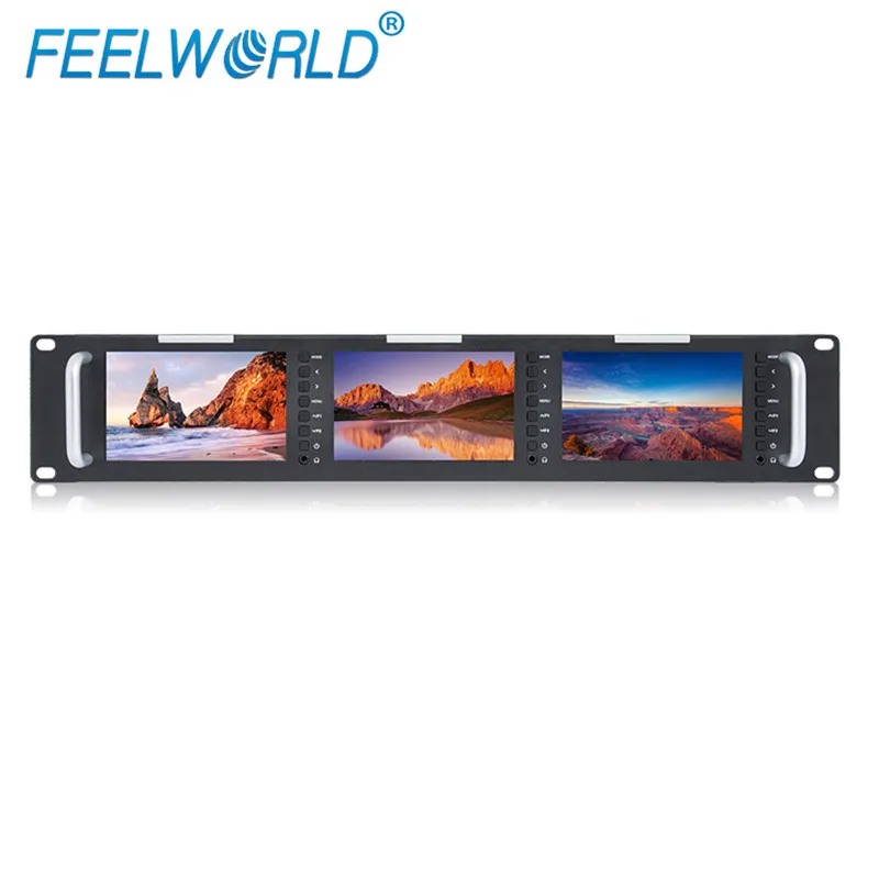 Feelworld T51 Triple 5 Inch 2RU LCD Rack Mount Monitor with 3G-SDI HDMI AV Input and Output Broadcast Level Quality Monitors