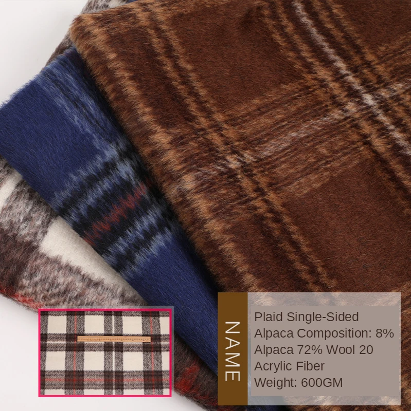 

New 8 alpaca 72 wool 20 acrylic wool single jersey long hair Alba plaid woolen fabric winter coat fabric 600g