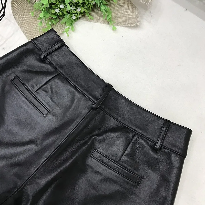 Fashion Casual Knee Length Shorts Women Loose Fit High Waist Sheepskin Genuine Leather Shorts Joggers Short Trousers Female 3XL