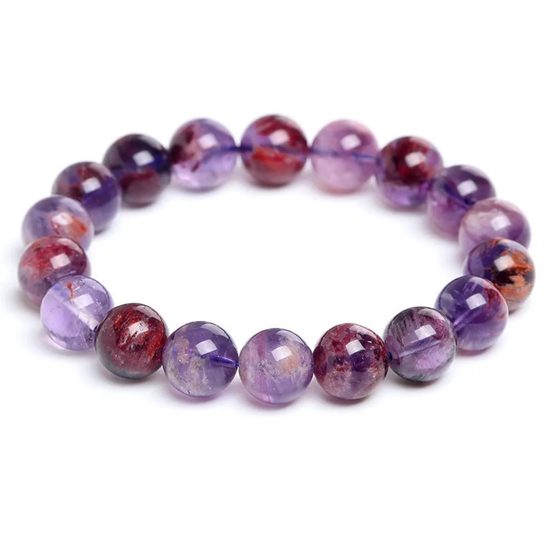 Natural Cacoxenite Phantom Quartz Bracelet Jewelry For Women Lady Men Purple Crystal Energy Beads Stone Strands AAAAA 8-15mm