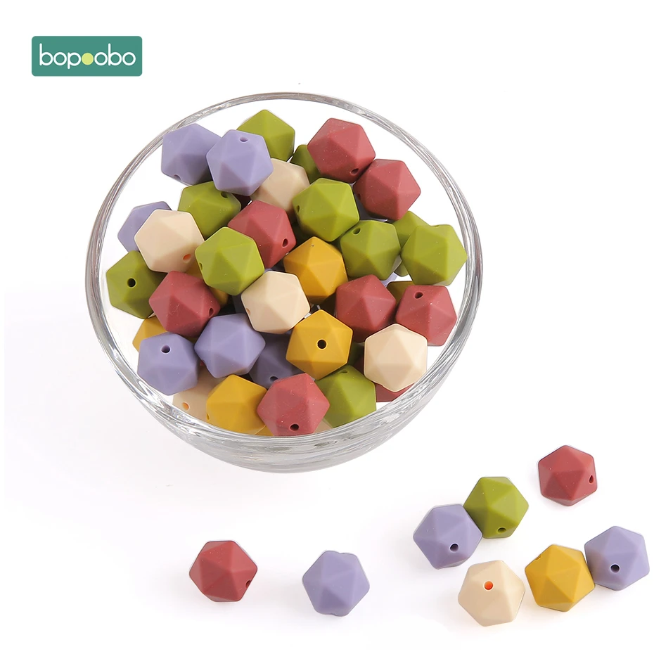 Bopoobo 100pc Baby Teether Silicone Beads Hexagon 14mm Food Grade Silicone Rodent Bead For Diy Pendant Necklace Teething Beads