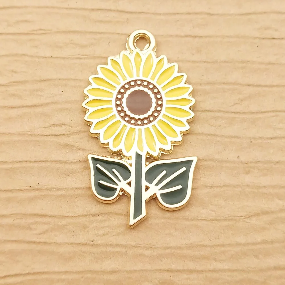 10pcs Enamel Sunflower Charm for Jewelry Making Necklace Pendant Bracelet Earring Charms Diy Accessories Zinc Alloy Gold Plated