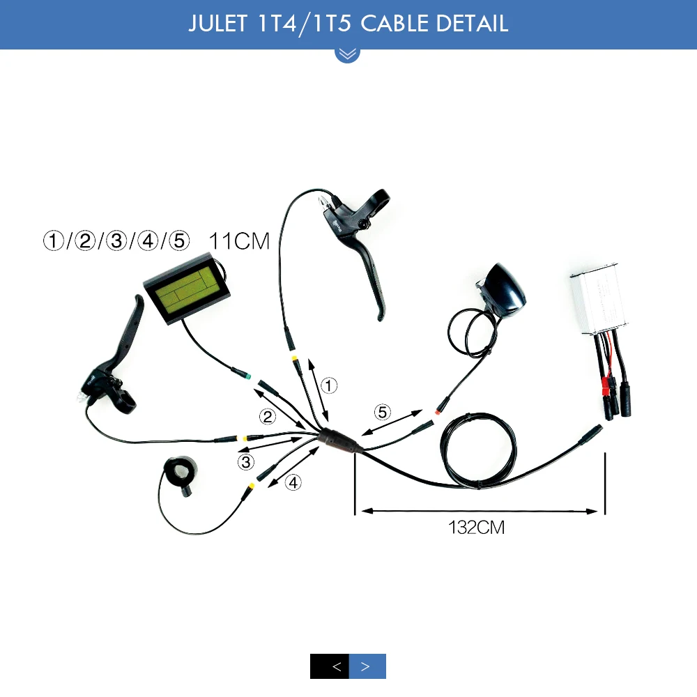 Ebike Julet Waterproof Cable 1T4/1T5 Ebike Conversion Cable  Controller/Light/Ebrake/Throttle/Display For Electric Bicycle Parts