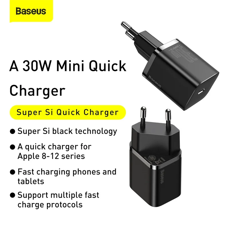 Baseus-슈퍼 Si USB C 고속 충전기 어댑터, 30W, 아이폰 14, 13, 12 프로, 맥스, 아이패드용, c타입 QC 3.0 PD, 샤오미용, 급속 충전기