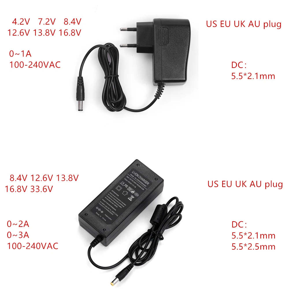 AC-DC 4.2V 8.4V 12.6V 16.8V 1A 2A charger Power supply Adapter 4.2 V 8.4 V 12.6 V 16.8 V 1000MA for 18650 lithium battery