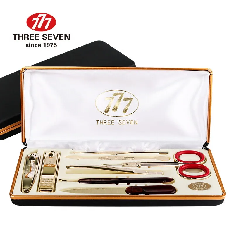 THREE SEVEN/777 Classic Luxury Nail Clippers Trimmers Kit 14K Gold-plated Earpick/Nail file/Eyebrow clip 8 in 1 Nail Art & Tools