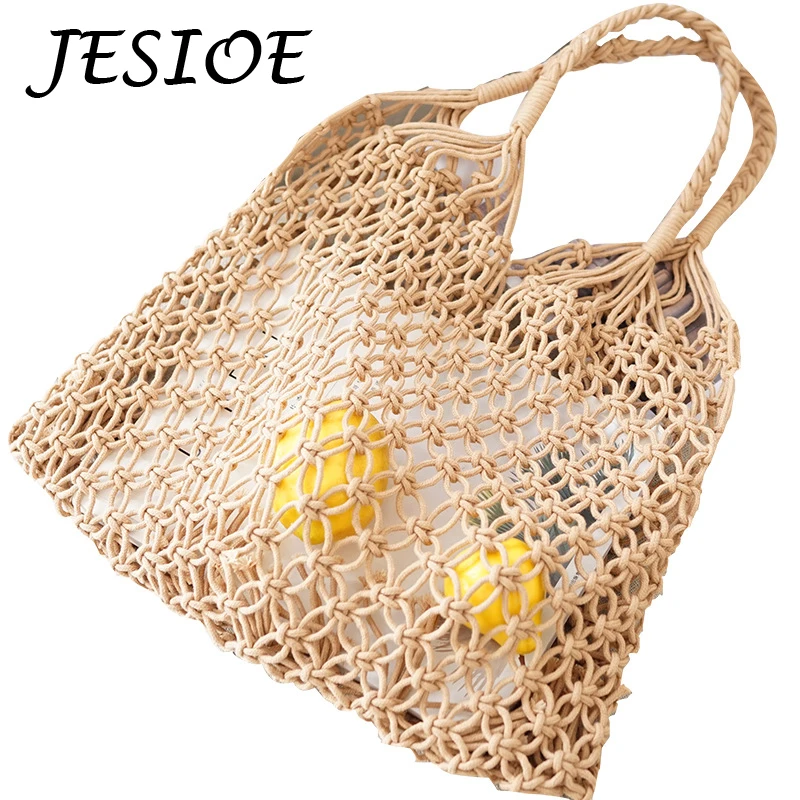 Handmade Rattan Woven Bohemia Straw Bag Summer Fashion Women Holiday Messenger Crossbody Bags Lady Fishing Net Bag Beach Handbag