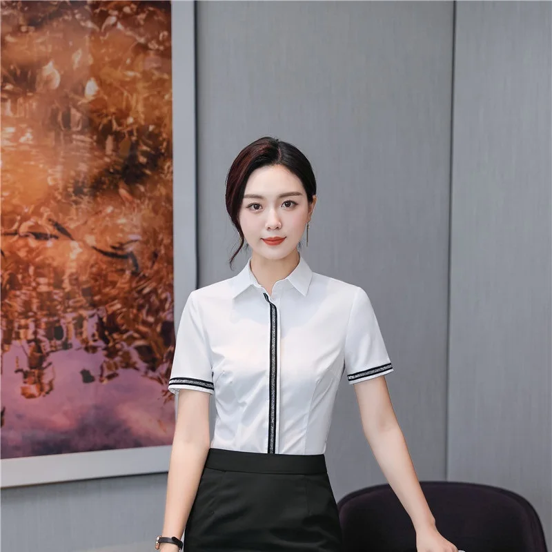 2021 Summer Office Ladies Work Wear Blouse Female Tops Clothes OL Formal Uniform Designs Business Shirt for Women Plus Size 5XL