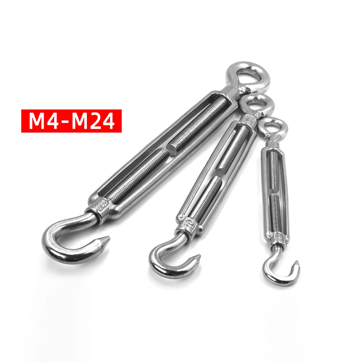 1pcs M20 304 Stainless Steel Hook & Eye Turnbuckle Adjustable Wire Rope Tensioner Turnbuckle