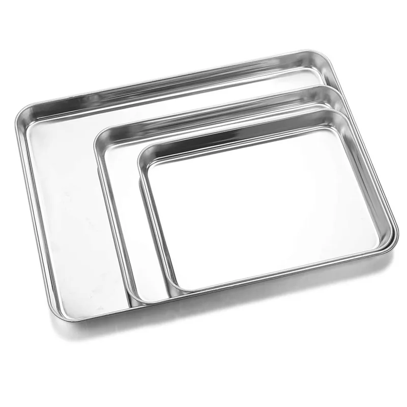 2Pcs/Set Stainless Steel Baking Tray Bread Cake Grid Cooling Rack Bakeware Suit Pizza Barbecue Shelf Kitchen Cooking Utensils