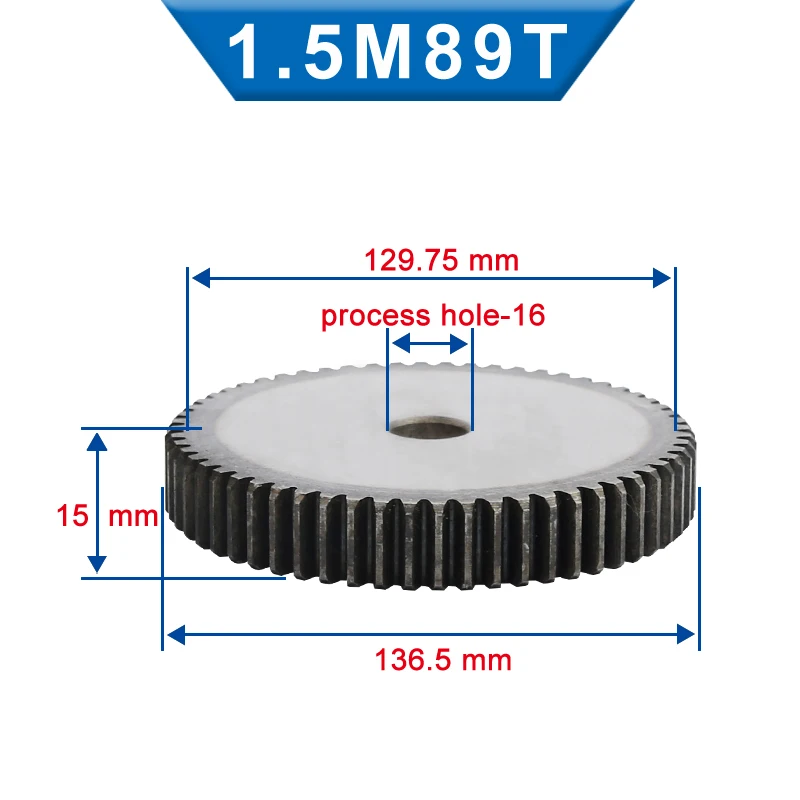 1 Piece 1.5M Spur Gear 88/89/90/92 Teeth 16 mm Process Hole Pinion Gear Low Carbon Steel Material Flat Gear Total Height 15 mm