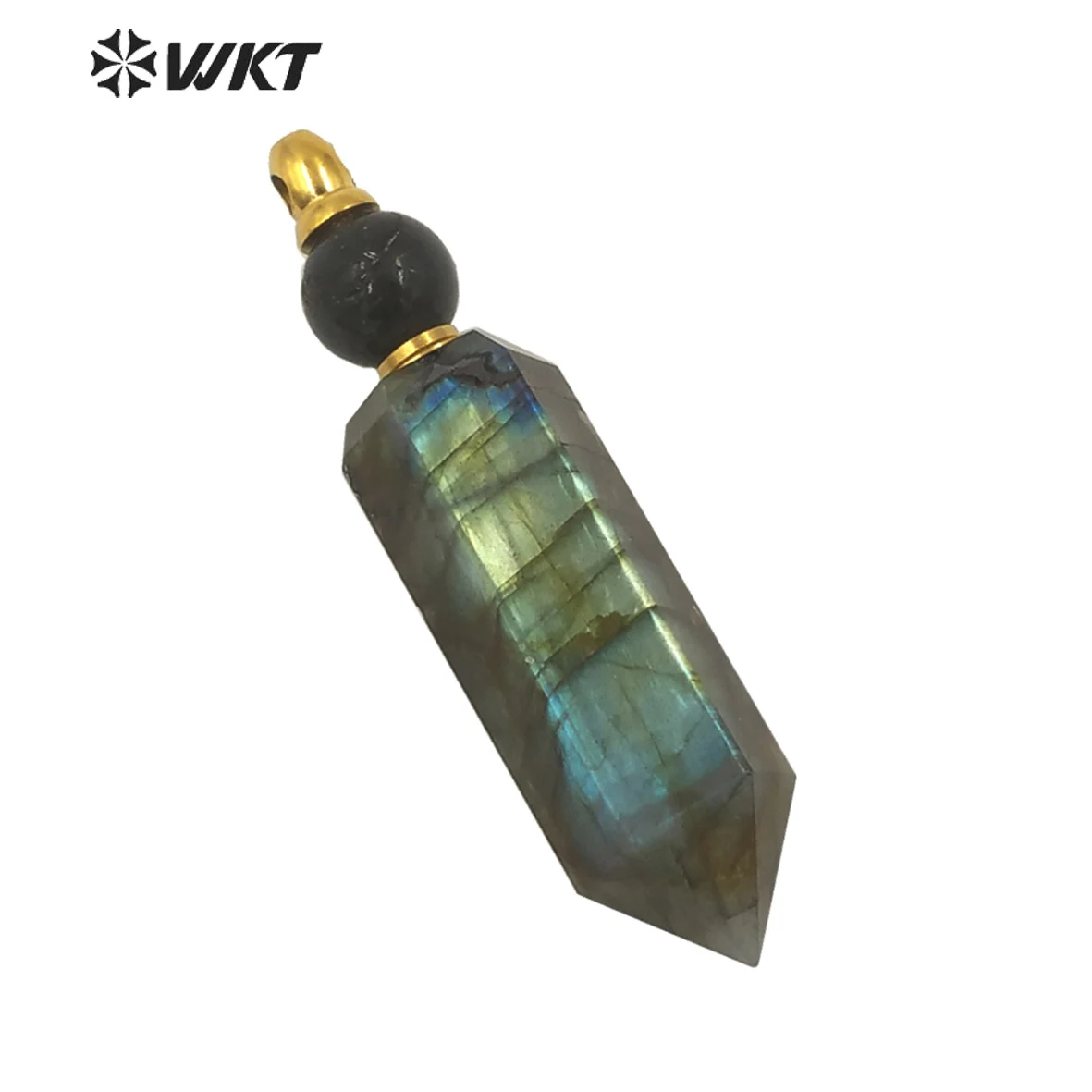 

WT-P1618 New Material Flashing Natural Labradorite Hexagona Cube Spirit Point Necklace Pendant ACC Women Perfume Bottle