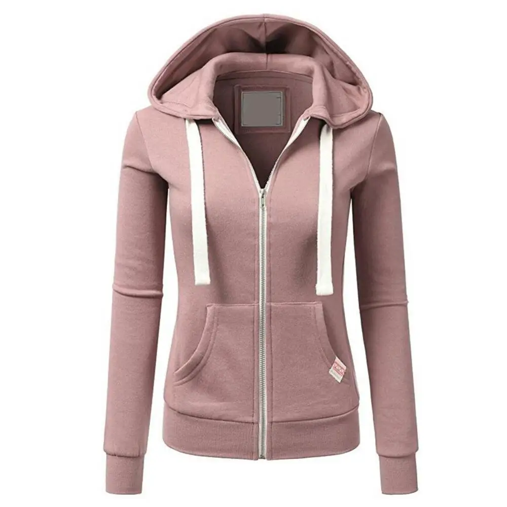 2021 Casual Hoodies Women Autumn Winter Cardigan Solid Color Long Sleeve Hoodie Pockets Zipper Sports Coat Hoodie Women Clothing