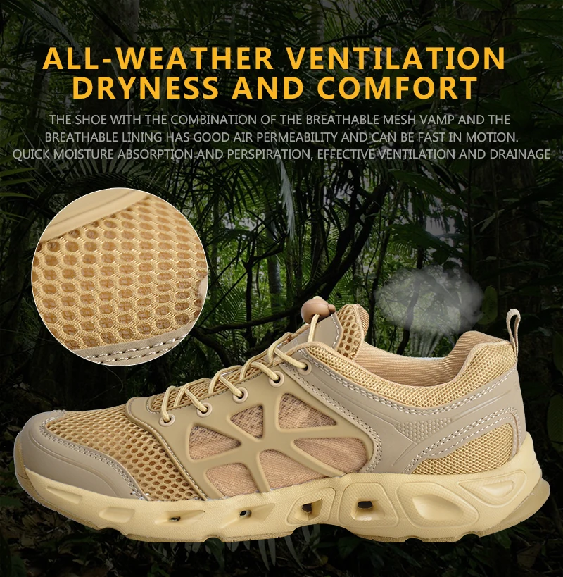 HAN WILD Summer Sports Waterproof Quick Dry Tactical Upstream Shoes Men Hiking Fishing Breathable Mesh Beach Wading Water Shoes