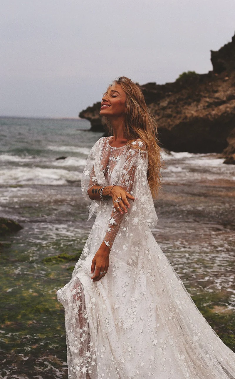 Bling Bling Stars Wedding Sleepwear Long Sleeve Night Gown For Women Custom Made Bridal Pajamas Maternity Dress for Photoshoot