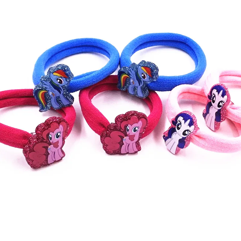 6pcs/lot Girl Lovely Unicorn Little Pony Horse Icon Resin Heart Shape Hair Band Baby Hair Rope Elastic Hair Accessories Headwear