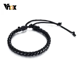 Vnox Mens Handmade Braid Leather Rope Chain Bracelets Casual pulsera masculina Length Adjustable