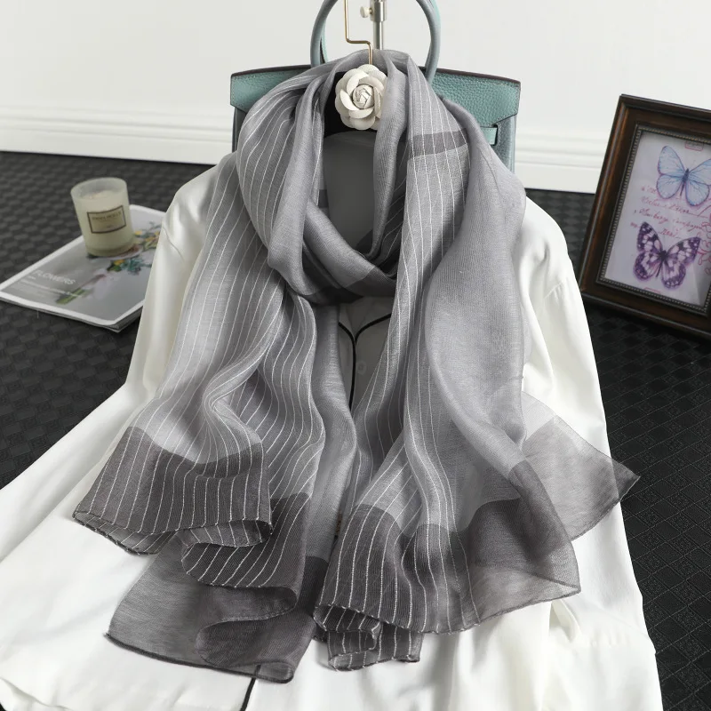 New 2024 Stripe Scarf Hijab Winter Silk Wool Scarves Women Fashion Warm Long Shawl Bandana Foulard Pashmina Poncho