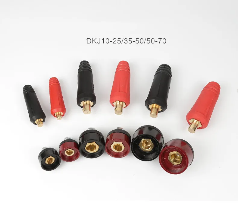 RED BLACK 10-25 35-50 50-70 Euro Style Cable Connector-plug  Welder spot brass connector plug socket 2PCS