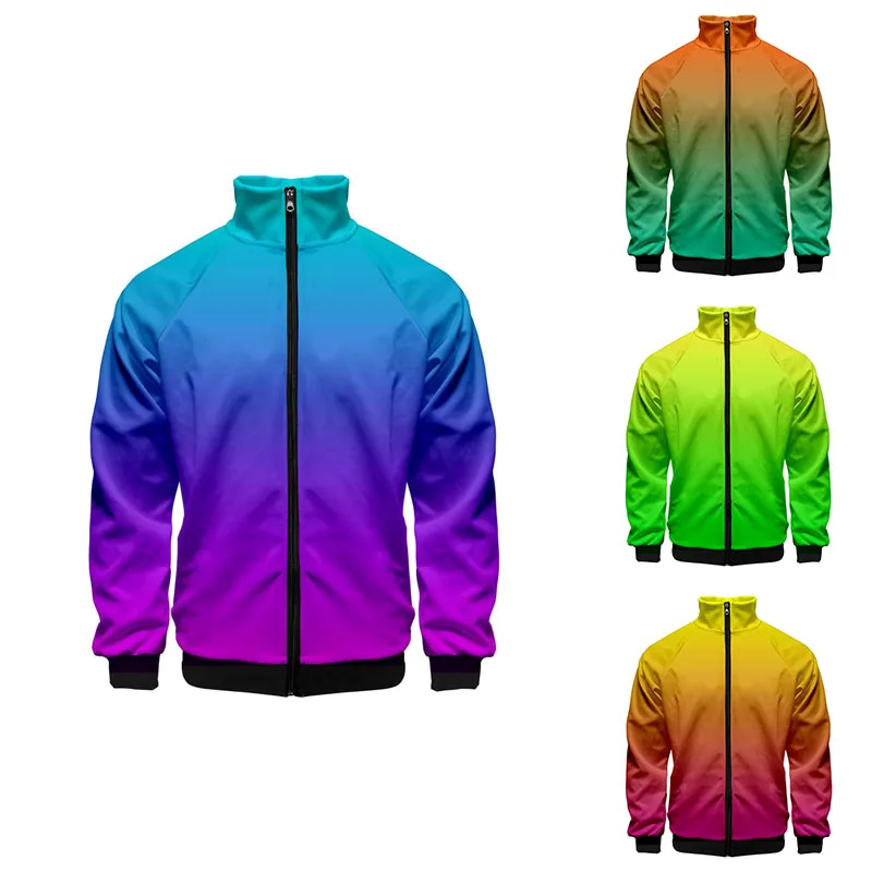 3d Stand Collar Hoodie Colourful Gradient Costume Men Women Zipper Hoodies Jackets Rainbow Long Sleeve Homme 3D Sweatshirts Tops