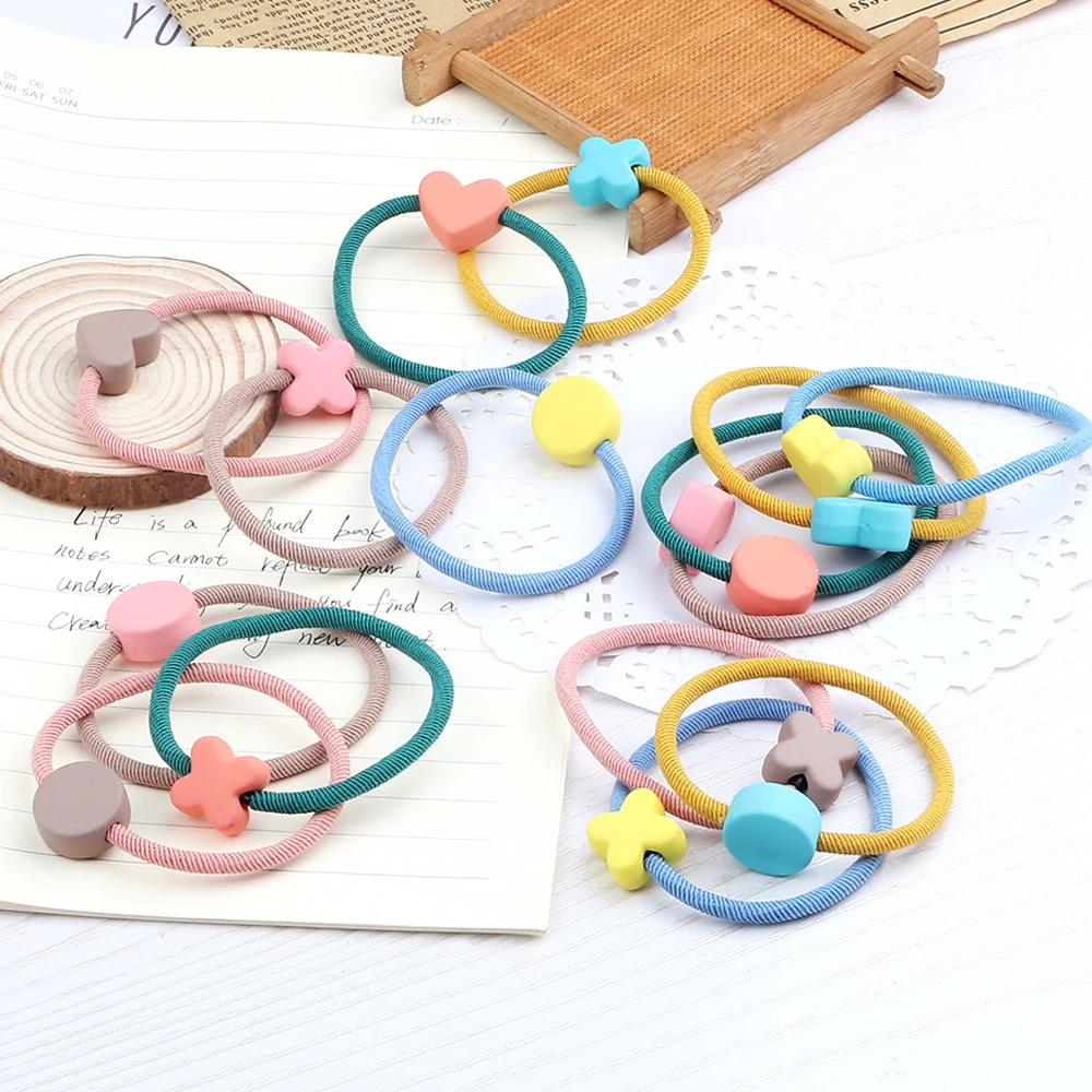 Cute Girls Hair Bands Ties Round Heart Rubber Band Fashion Scrunchie Elastic Korean Hair Accessories Ponytail Holder Headband