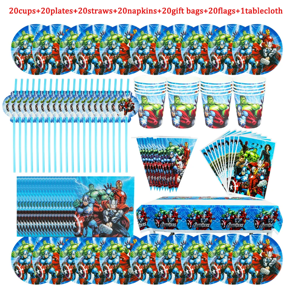 

Disney 120/100/80/40 Sets The Avengers Party Decoration Straws Cups Plates Tablecloth Supplies For Kids Birthday Baby Shower