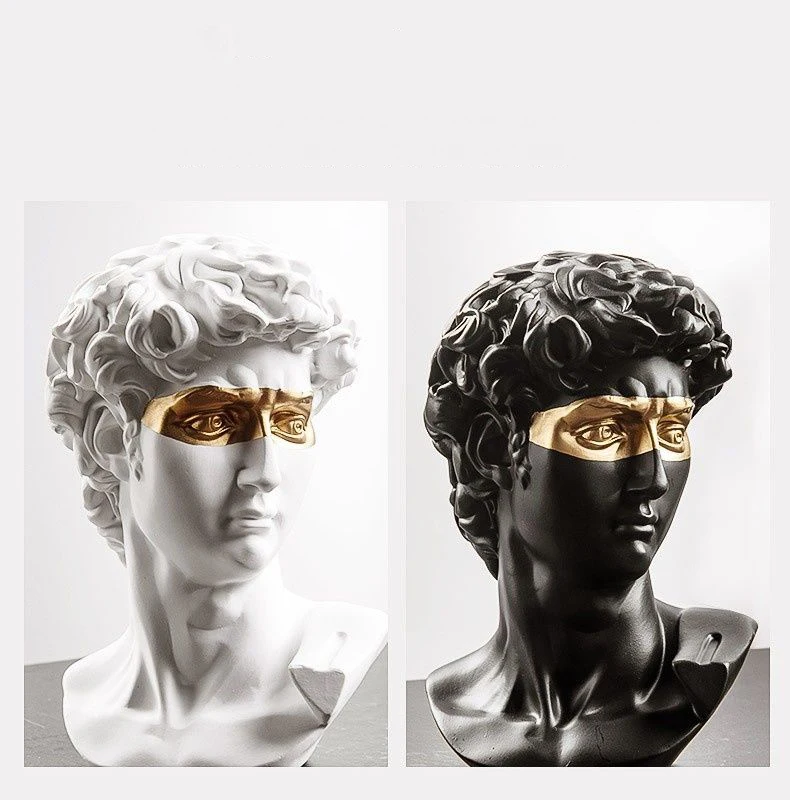 

Nordic Golden Blindfolded Black White David Head Resin Ornaments Home Livingroom Table Figurines Crafts Bookcase Sculpture Decor