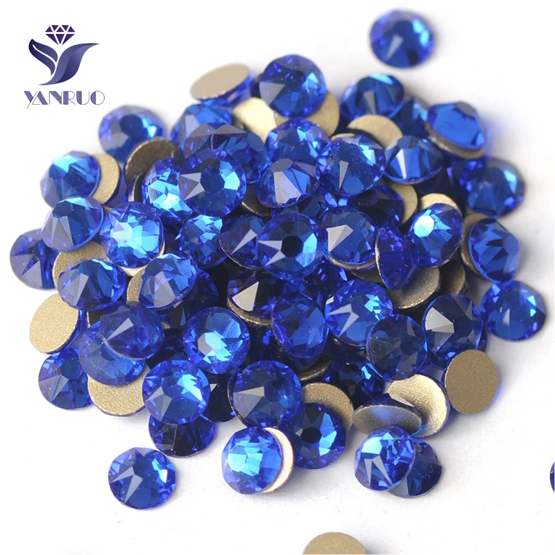 YANRUO 2088NoHF All Sizes Sapphire Glass Strass Crystal Stick On Nails Flat Back Non Hotfix Blue Rhinestones For Crafts