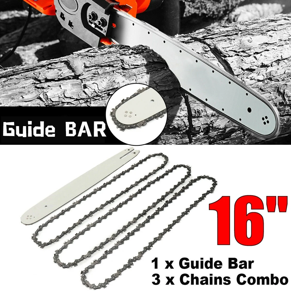 Lâmina de Corrente Motosserra 16 Bar Bar Barra de Guia Mais Peças Correntes Peças de Reposição para 16 Forbarra de Guia Forstihl 009 012 021 E180 Ms180 Ms190