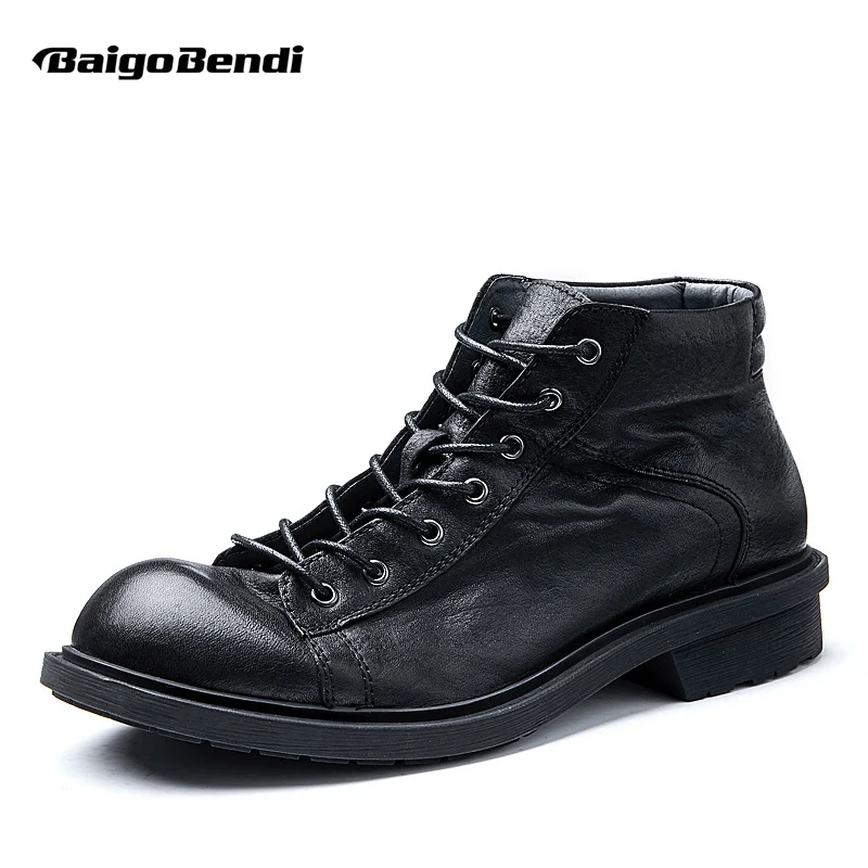 Cool Business Man Full Grain Leather Round Toe Ankle Boots High End Fomal Dress Chelsea Office Winter Casual Shoes