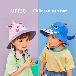 Lemonkid-Sombrero de pescador de Panamá para niño y niña, gorro de pescador con dibujos animados de dinosaurio y unicornio, color liso, para primavera y otoño