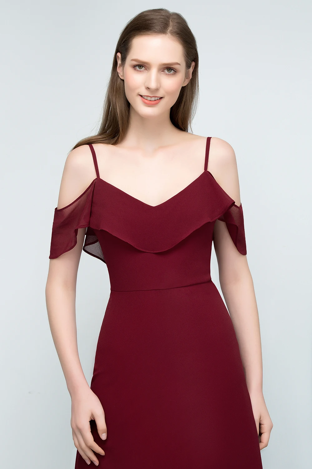 In Lager Burgund Rüschen Lange Abendkleider Sexy Backless Frauen Party Kleid Off Schulter EINE Linie Formale Kleid vestidos novia