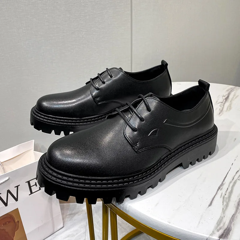 italian brand designer men's casual business office formal dress natural leather shoes black platform shoe gentlemen footwear