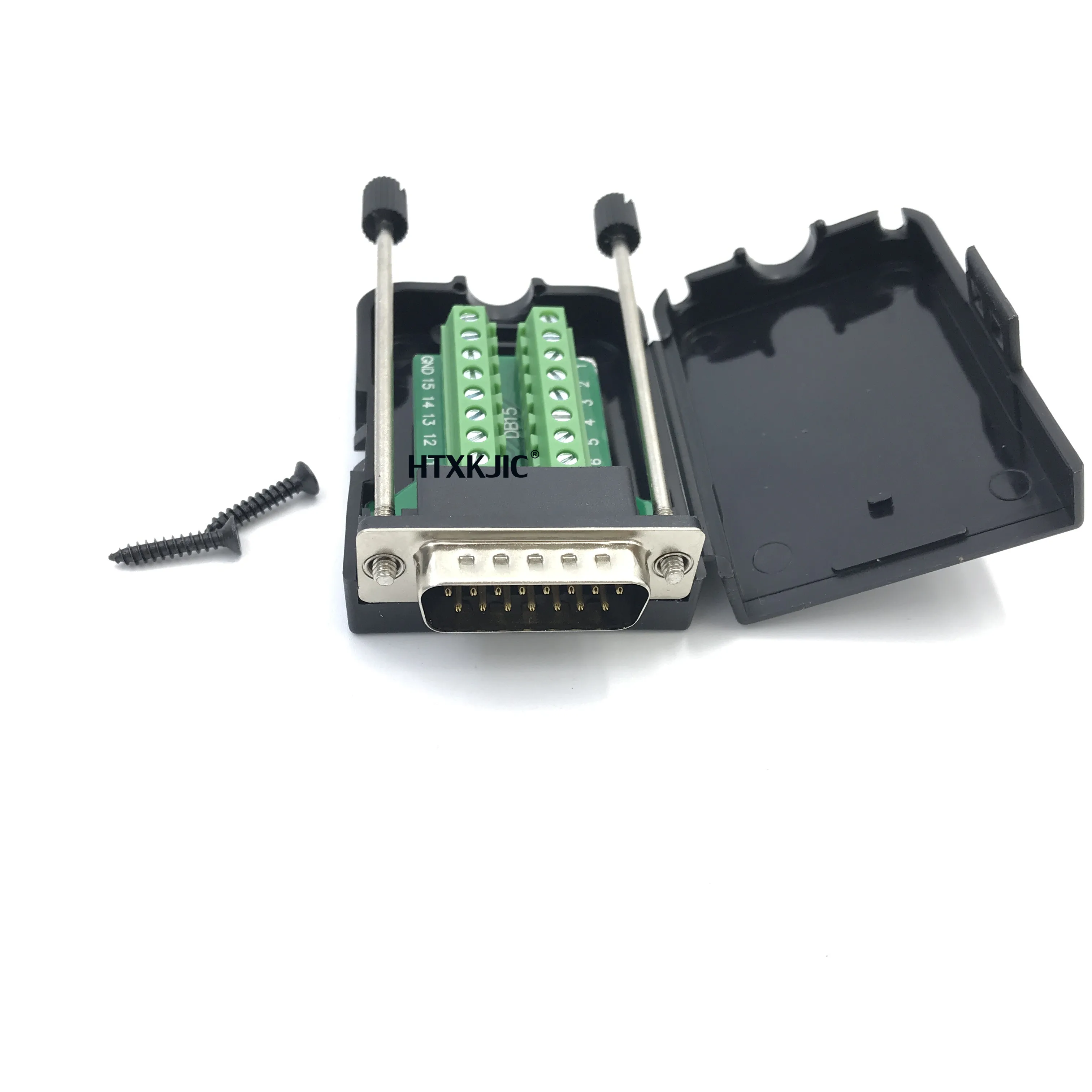 DB15 موصلات D-SUB أنثى ذكر 2 صف 15 دبوس التوصيل اندلاع محطات مجلس برغي ربط نوع الجوز غطاء بلاستيكي أسود