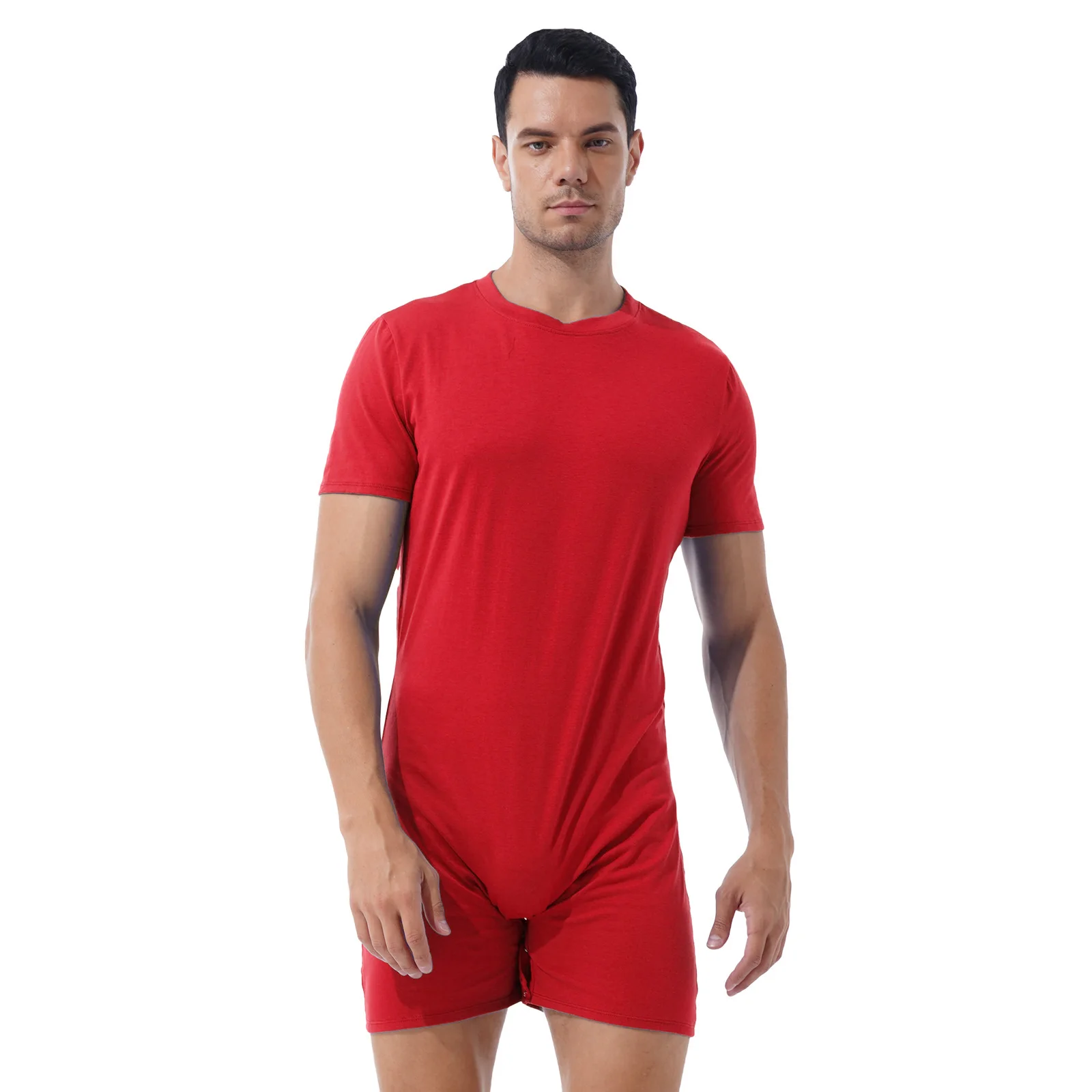 Mens Swimsuit Round Neck Short Sleeve Jumpsuit Swimwear Casual Invisible Zipper One-pieces Rompers Playsuits Summer Sportswear