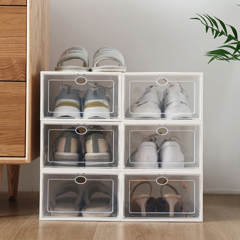 24 Pack Transparent shoe box storage shoe boxes thickened shoes organizer box can be superimposed combination shoe cabinet