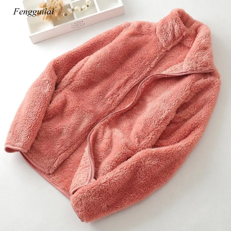 Winter Coral Fleece Coat Women's Fleece Jacket Double-Sided Fleece Men's Thickened Coats Warm Outdoor Fleece Top Stormcoat Liner