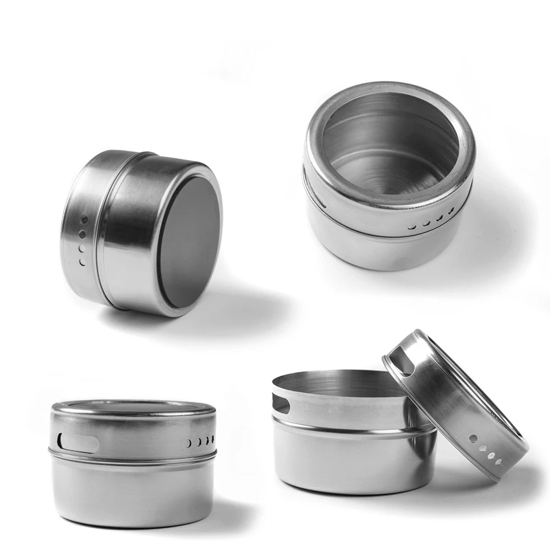 LMETJMA Magnetic Spice Tins Stainless Steel Spice Jar Set With Stickers Pepper Shakers Salt Pepper Set Seasoning Sprays  KC0017