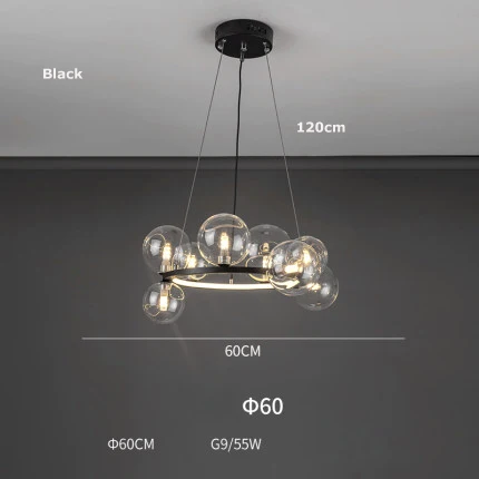 LED zilveren kroonluchter Art Deco postmoderne Bubbles glazen kroonluchter Ronde zwarte ophanging voor eetkamer ringkroonluchter