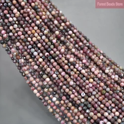2mm/3mm Faceted Black Lace Rhodonite Round Loose Beads for Charms Bracelet Earrings Natural Stone DIY Jewelry Making 15'' Strand